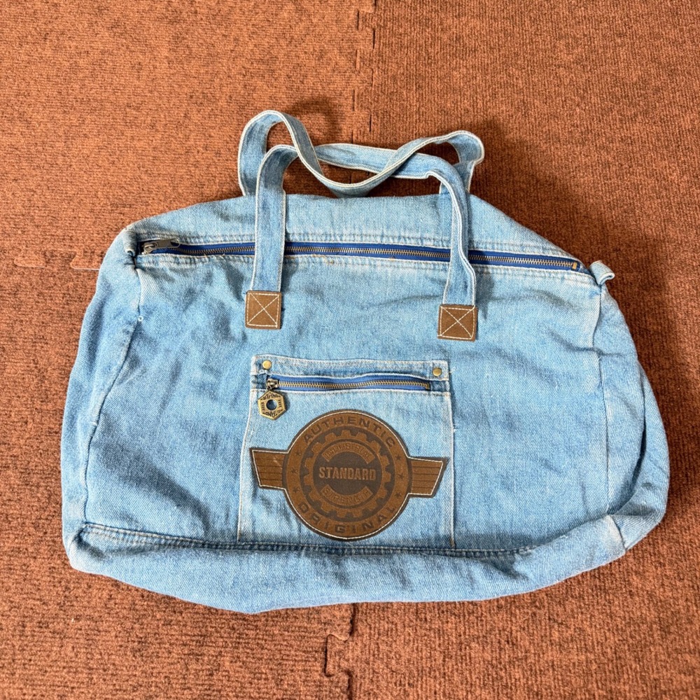 Vintage Gitano Denim Duffel Bag Blue Light Wash Industrial Standard Weekend Bag